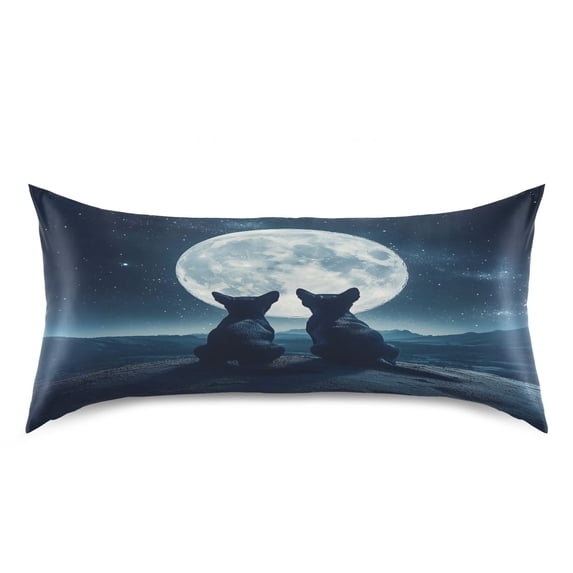 Dailycode Satin Pillow Case King Silk Pillow Cover for Hair and Skin Envelope Closure Dog Back under Moon 20"x40"