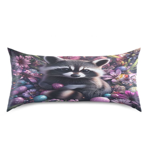 Dailycode Satin Pillow Case King Silk Pillow Cover for Hair and Skin Envelope Closure Raccoon Egg Flower 20"x40"