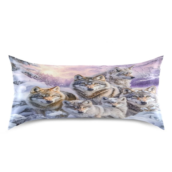 Dailycode Satin Pillow Case King Silk Pillow Cover for Hair and Skin Envelope Closure Snow Wolf Family 20"x40"