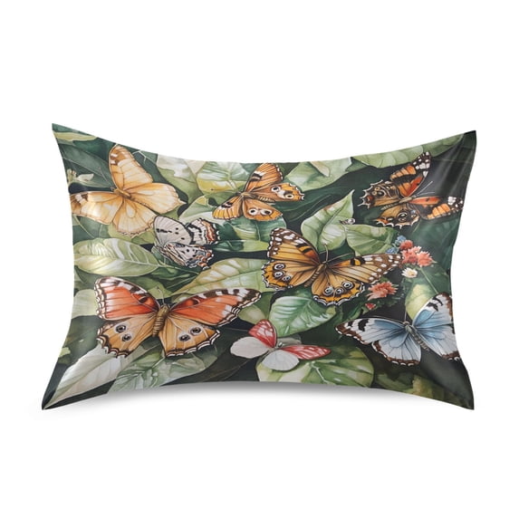 Dailycode Satin Pillow Case Queen Silk Pillow Cover for Hair and Skin Envelope Closure Butterfly on Leaves 20"x30"