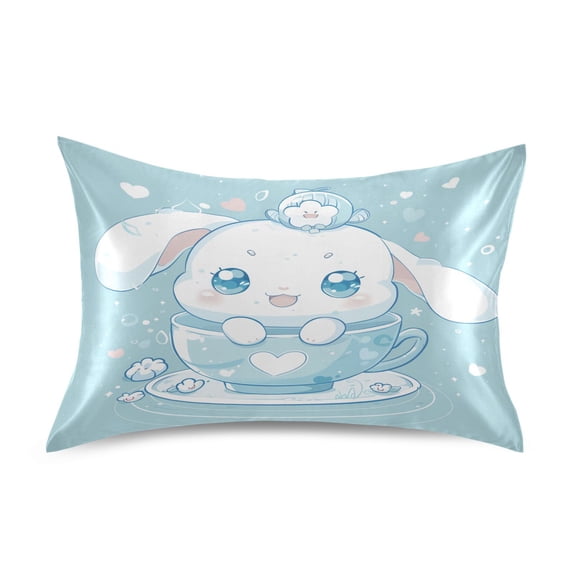Dailycode Satin Pillow Case Queen Silk Pillow Cover for Hair and Skin Envelope Closure Cute Cinnamoroll Sanrio in Cup 20"x30"