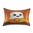 thumbnail image 1 of Dailycode Satin Pillow Case Queen Silk Pillow Cover for Hair and Skin Envelope Closure Cute Ghost on Pumpkin 20"x30", 1 of 9