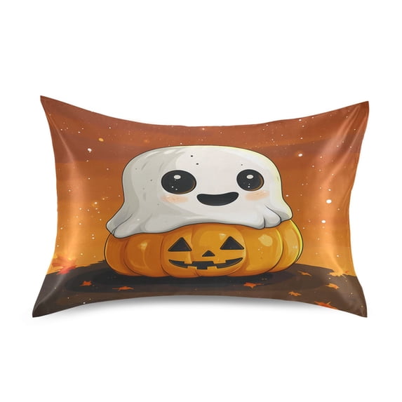 Dailycode Satin Pillow Case Queen Silk Pillow Cover for Hair and Skin Envelope Closure Cute Ghost on Pumpkin 20"x30"