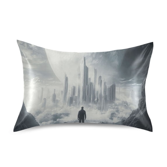 Dailycode Satin Pillow Case Queen Silk Pillow Cover for Hair and Skin Envelope Closure Fantasy Planet City 20"x30"