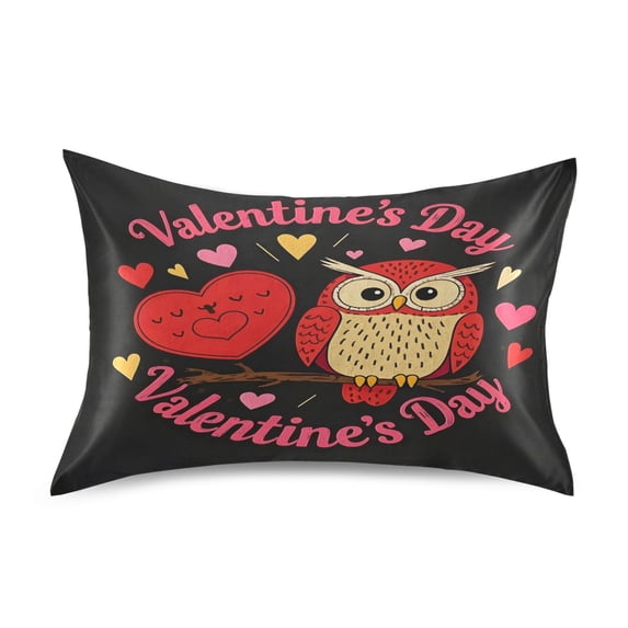 Dailycode Satin Pillow Case Queen Silk Pillow Cover for Hair and Skin Envelope Closure Owl Sit on Branch with Heart 20"x30"
