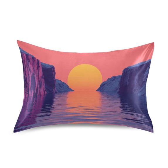 Dailycode Satin Pillow Case Queen Silk Pillow Cover for Hair and Skin Envelope Closure Pink Sunset over Sea 20"x30"
