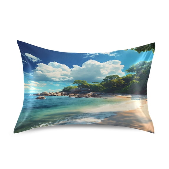 Dailycode Satin Pillow Case Queen Silk Pillow Cover for Hair and Skin Envelope Closure Stunning View Of Beach 20"x30"