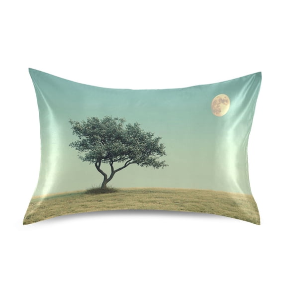Dailycode Satin Pillow Case Queen Silk Pillow Cover for Hair and Skin Envelope Closure Tree and Moon 20"x30"