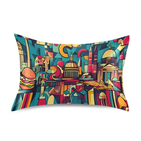 Dailycode Satin Pillow Case Standard Silk Pillow Cover for Hair and Skin Envelope Closure Abstract Skyline 20"x26"