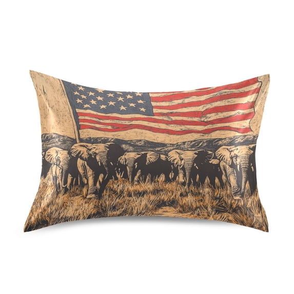Dailycode Satin Pillow Case Standard Silk Pillow Cover for Hair and Skin Envelope Closure African Elephants and American Flag 20"x26"