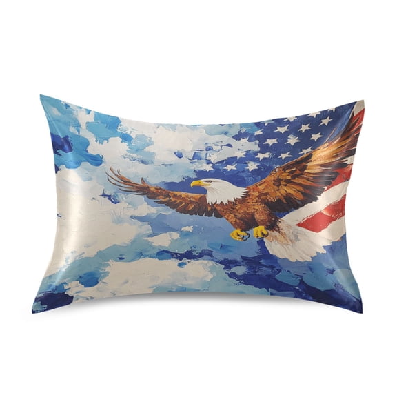 Dailycode Satin Pillow Case Standard Silk Pillow Cover for Hair and Skin Envelope Closure American Flag Eagle Clouds 20"x26"