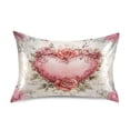thumbnail image 1 of Dailycode Satin Pillow Case Standard Silk Pillow Cover for Hair and Skin Envelope Closure Beautiful Pink Heart with Roses 20"x26", 1 of 9