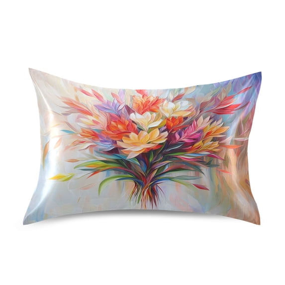 Dailycode Satin Pillow Case Standard Silk Pillow Cover for Hair and Skin Envelope Closure Bouquet Flowers Oil Painting 20"x26"