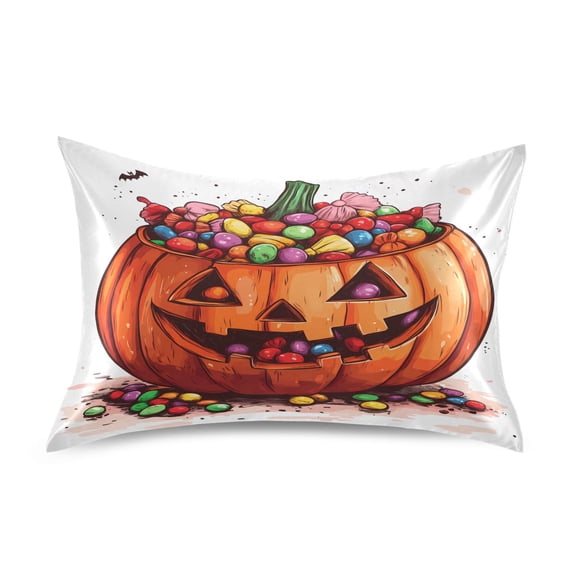Dailycode Satin Pillow Case Standard Silk Pillow Cover for Hair and Skin Envelope Closure Candy in Halloween Pumpkin 20"x26"