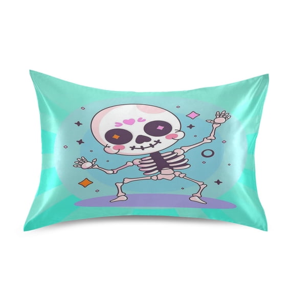 Dailycode Satin Pillow Case Standard Silk Pillow Cover for Hair and Skin Envelope Closure Cartoon Skeleton Dancing 20"x26"