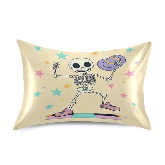 Dailycode Satin Pillow Case Standard Silk Pillow Cover for Hair and Skin Envelope Closure Cartoon Skeleton on Dance Floor 20"x26"