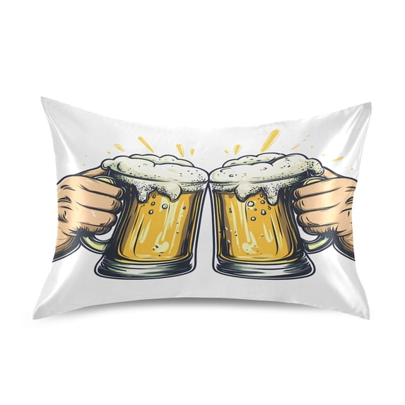 Dailycode Satin Pillow Case Standard Silk Pillow Cover for Hair and Skin Envelope Closure Cheers for Beer Mugs 20"x26"