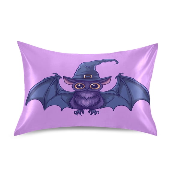 Dailycode Satin Pillow Case Standard Silk Pillow Cover for Hair and Skin Envelope Closure Cute Bat with Wizard Hat 20"x26"