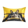 thumbnail image 1 of Dailycode Satin Pillow Case Standard Silk Pillow Cover for Hair and Skin Envelope Closure Cute Bulldog Driving Yellow Car 20"x26", 1 of 9