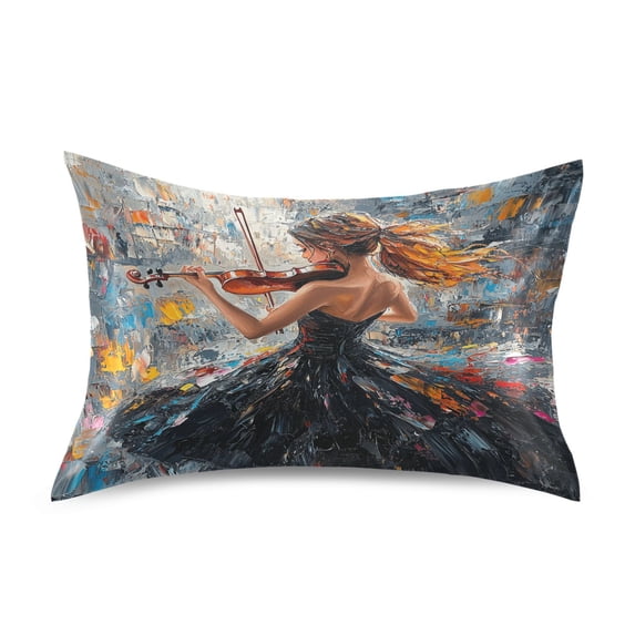 Dailycode Satin Pillow Case Standard Silk Pillow Cover for Hair and Skin Envelope Closure Elegant Woman Play Violin 20"x26"