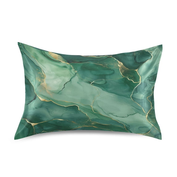 Dailycode Satin Pillow Case Standard Silk Pillow Cover for Hair and Skin Envelope Closure Green Gold Marble 20"x26"