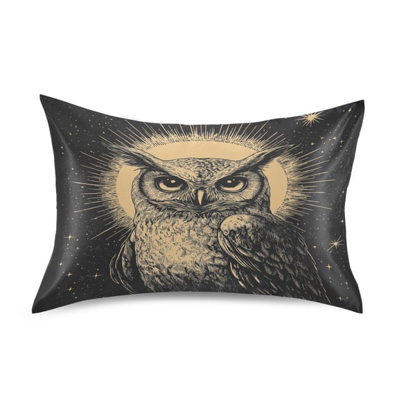 Dailycode Satin Pillow Case Standard Silk Pillow Cover for Hair and Skin Envelope Closure Owl with Sun 20"x26"