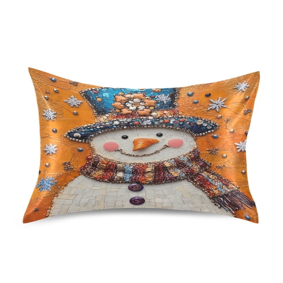 Dailycode Satin Pillow Case Standard Silk Pillow Cover for Hair and Skin Envelope Closure Snowman with Sparkling Gemstones 20"x26"