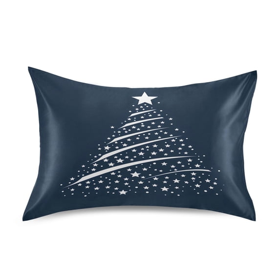 Dailycode Satin Pillow Case Standard Silk Pillow Cover for Hair and Skin Envelope Closure White Starry Christmas Tree 20"x26"