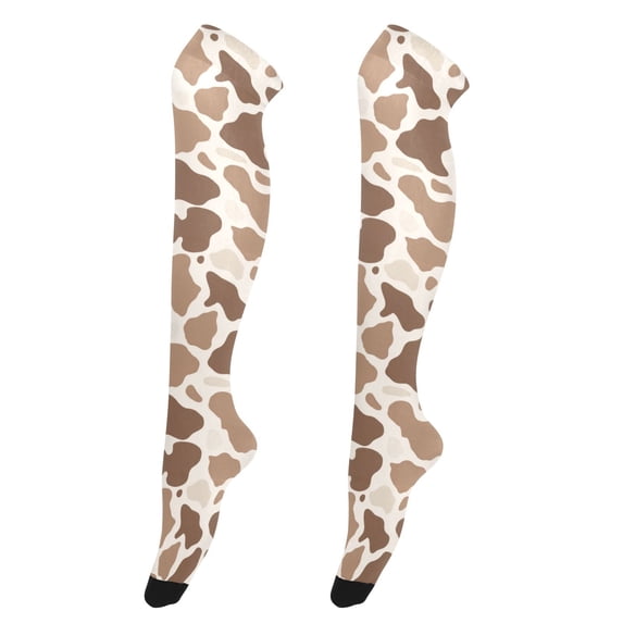 Dailycode Sheer Knee High Stockings for Women Brown White Cow Spots