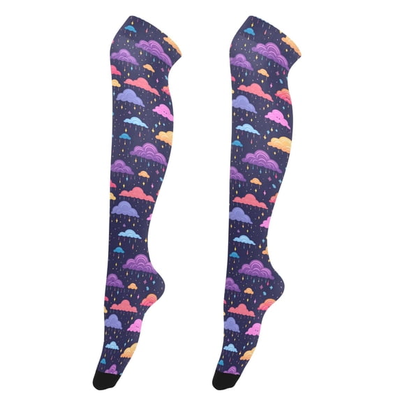 Dailycode Sheer Knee High Stockings for Women Colorful Cartoon Clouds