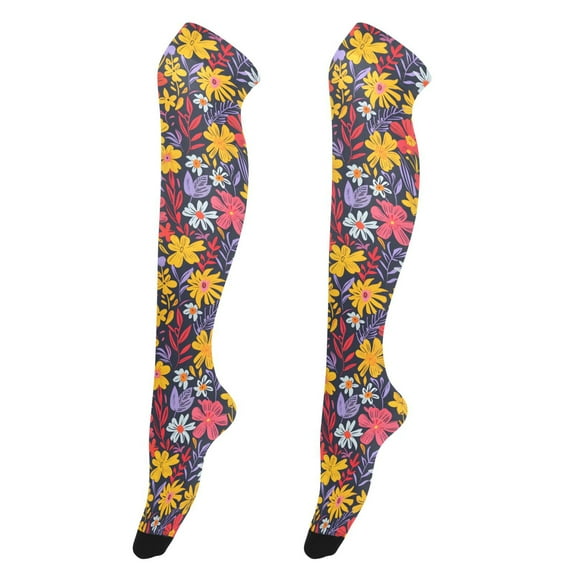 Dailycode Sheer Knee High Stockings for Women Colorful Floral Field