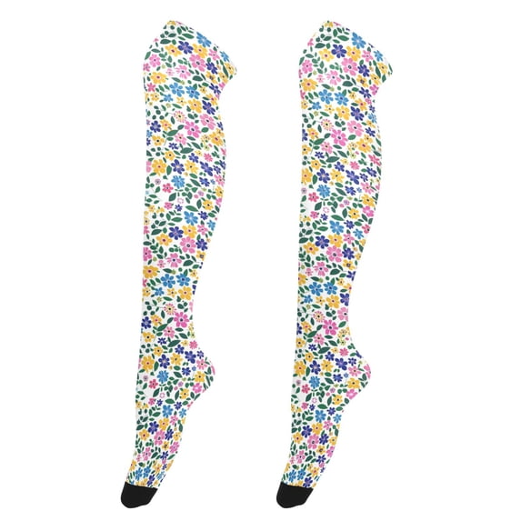 Dailycode Sheer Knee High Stockings for Women Colorful Tiny Flowers and Leaves