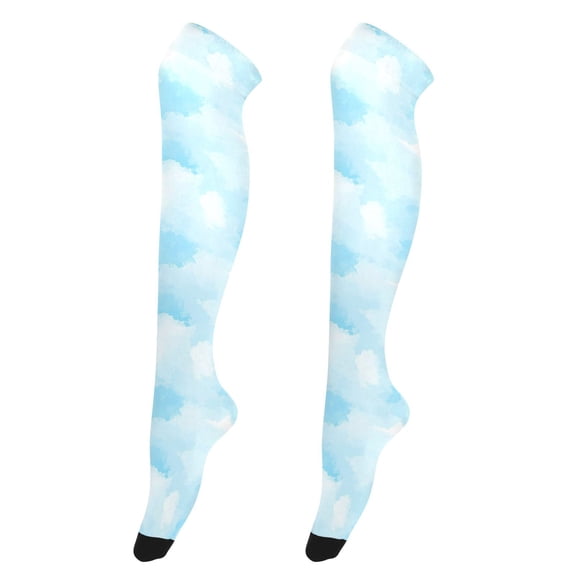 Dailycode Sheer Knee High Stockings for Women Light Blue Watercolor Cloud