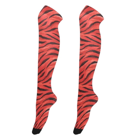 Dailycode Sheer Knee High Stockings for Women Red Cebra Pattern
