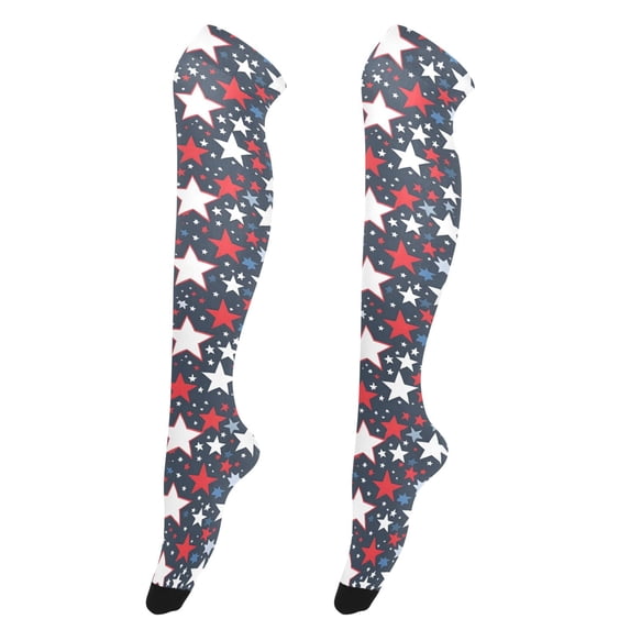 Dailycode Sheer Knee High Stockings for Women Red White Blue Stars