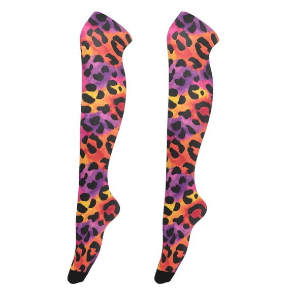 Dailycode Sheer Knee High Stockings for Women Vibrant Leopard Print