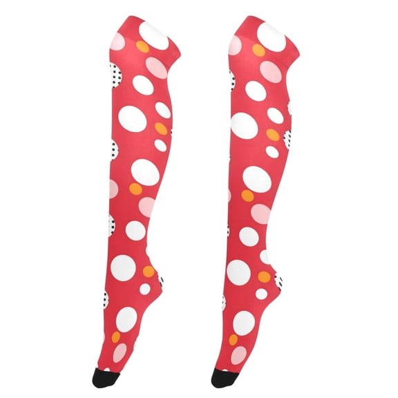 Dailycode Sheer Knee High Stockings for Women White Polka Dots on Red