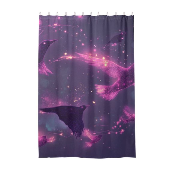 Dailycode Shower Curtain Liners 48x72in Water Resistant Machine Washable Rustproof Grommets Fabric Bath Curtain, Purple Glowing Birds Flying