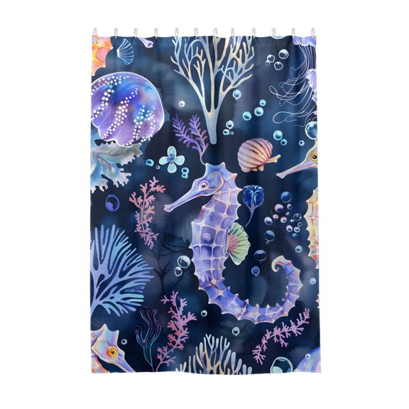 Dailycode Shower Curtain Liners 48x72in Water Resistant Machine Washable Rustproof Grommets Fabric Bath Curtain, Seahorse Jellyfish Coral