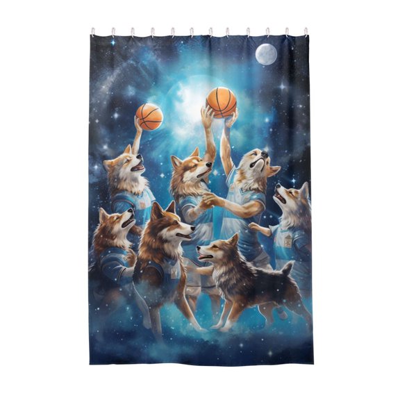 Dailycode Shower Curtain Liners 48x72in Water Resistant Machine Washable Rustproof Grommets Fabric Bath Curtain, Wolfs Playing Basketball