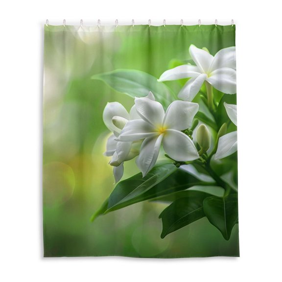 Dailycode Shower Curtain Liners 60x72in Water Resistant Machine Washable Rustproof Grommets Fabric Bath Curtain, Beautiful Jasmine Flower