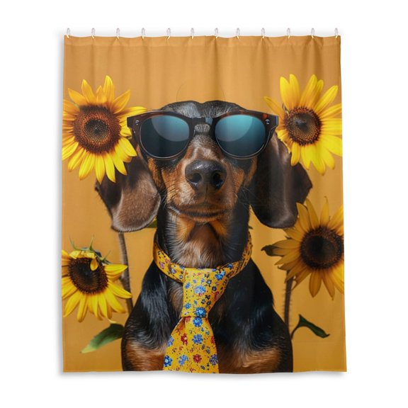 Dailycode Shower Curtain Liners 60x72in Water Resistant Machine Washable Rustproof Grommets Fabric Bath Curtain, Dachshund Dog and Tie