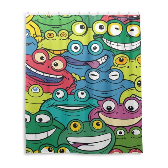 Dailycode Shower Curtain Liners 60x72in Water Resistant Machine Washable Rustproof Grommets Fabric Bath Curtain, Funny Colorful Frog Face