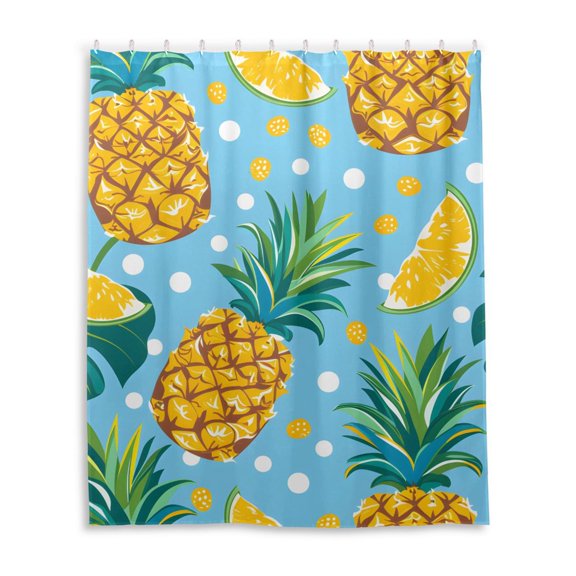 Dailycode Shower Curtain Liners 60x72in Water Resistant Machine Washable Rustproof Grommets Fabric Bath Curtain, Pineapple and Dots