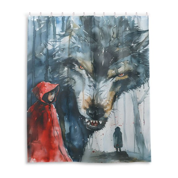 Dailycode Shower Curtain Liners 60x72in Water Resistant Machine Washable Rustproof Grommets Fabric Bath Curtain, Wolf with Girl in Forest
