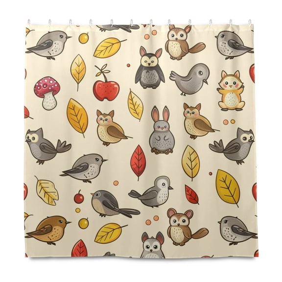 Dailycode Shower Curtain Liners 72x72in Water Resistant Machine Washable Rustproof Grommets Fabric Bath Curtain, Animal Leaf Fruits Mushroom