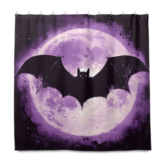 Dailycode Shower Curtain Liners 72x72in Water Resistant Machine Washable Rustproof Grommets Fabric Bath Curtain, Bat and Moon