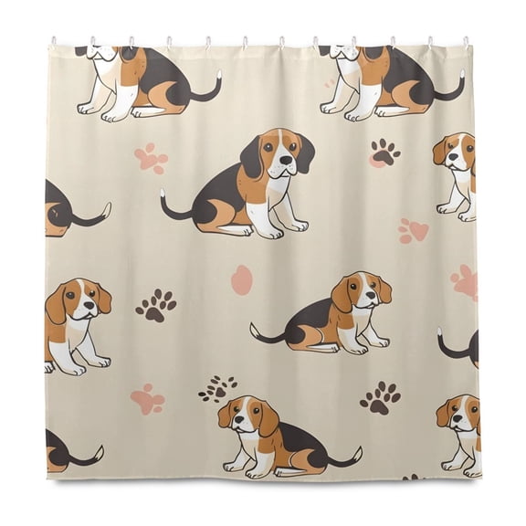 Dailycode Shower Curtain Liners 72x72in Water Resistant Machine Washable Rustproof Grommets Fabric Bath Curtain, Beagle Dog and Paw
