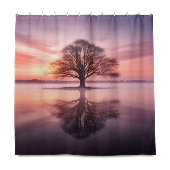 Dailycode Shower Curtain Liners 72x72in Water Resistant Machine Washable Rustproof Grommets Fabric Bath Curtain, Beautiful Tree on Lake