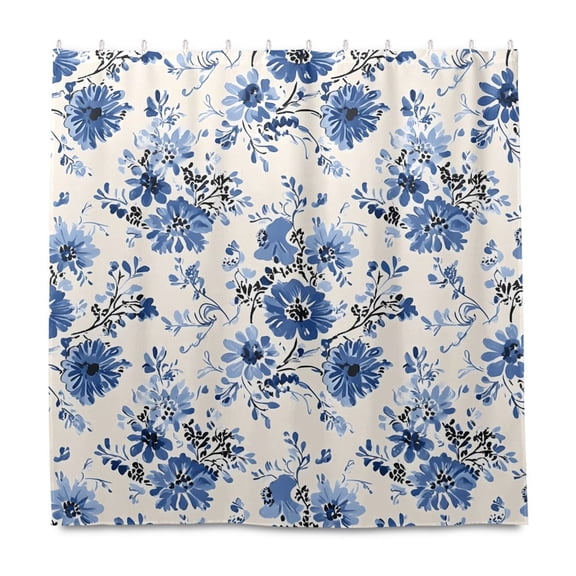 Dailycode Shower Curtain Liners 72x72in Water Resistant Machine Washable Rustproof Grommets Fabric Bath Curtain, Blue Floral Ditsy Flower